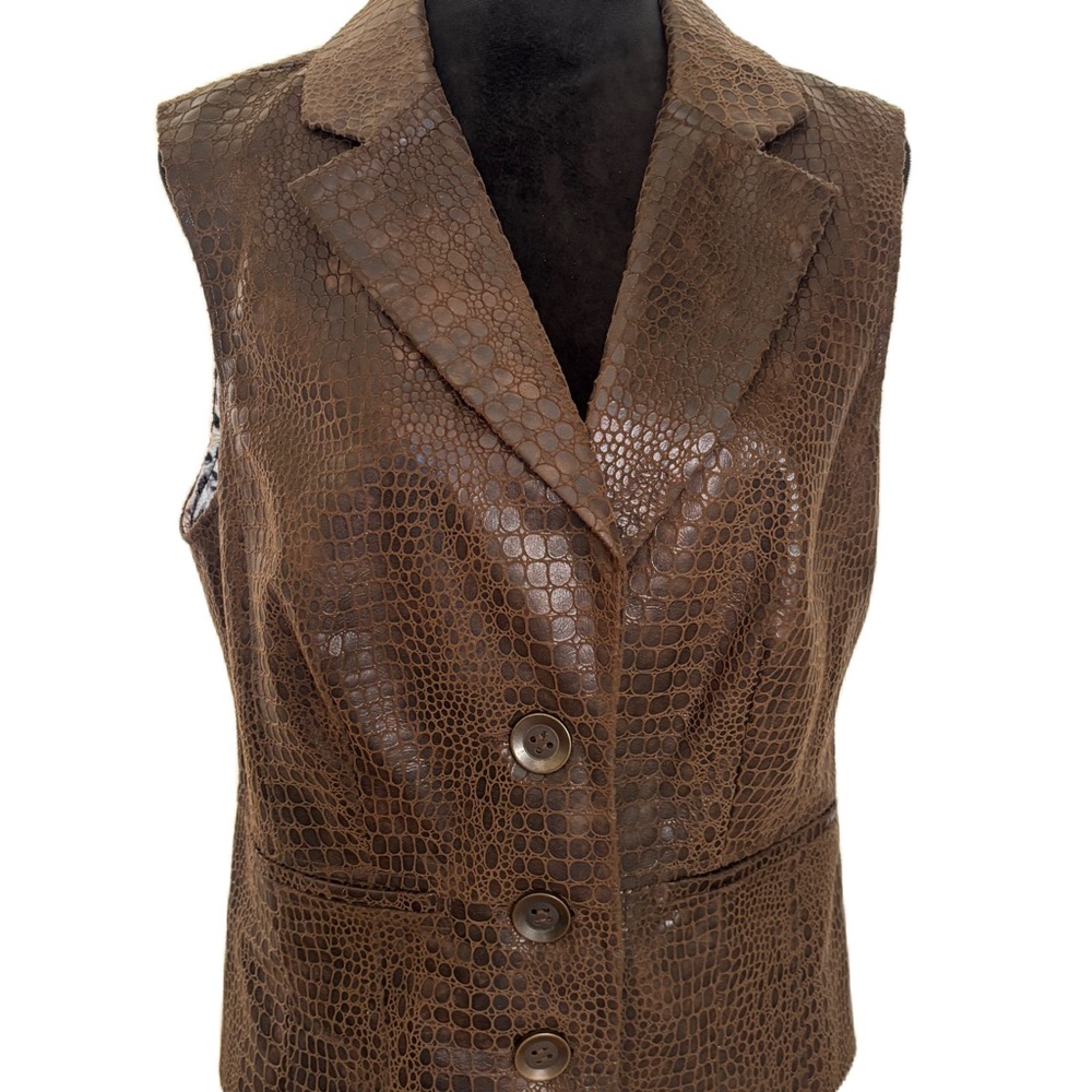 Multiples Crocodile Pattern Brown Vest - image 2